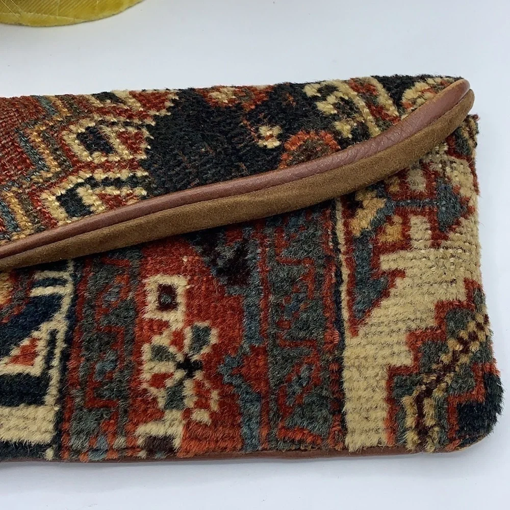 Milton Hefling NY Vintage Tapestry Leather Creation Suede Embroidery Clutch Bag